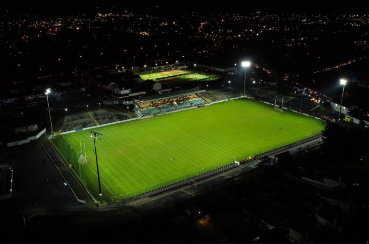 Floodlit GAA pitch at night